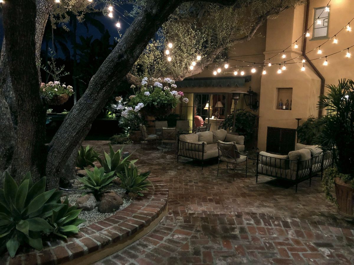 Courtyard seating string lights