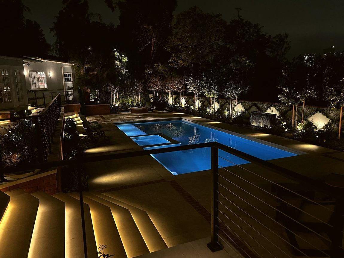 A full estate elevation lit at night