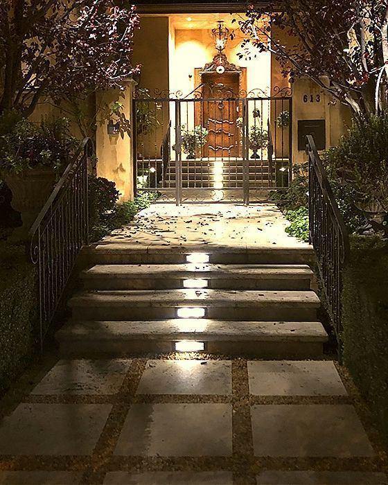 An entry stair with lit risers
