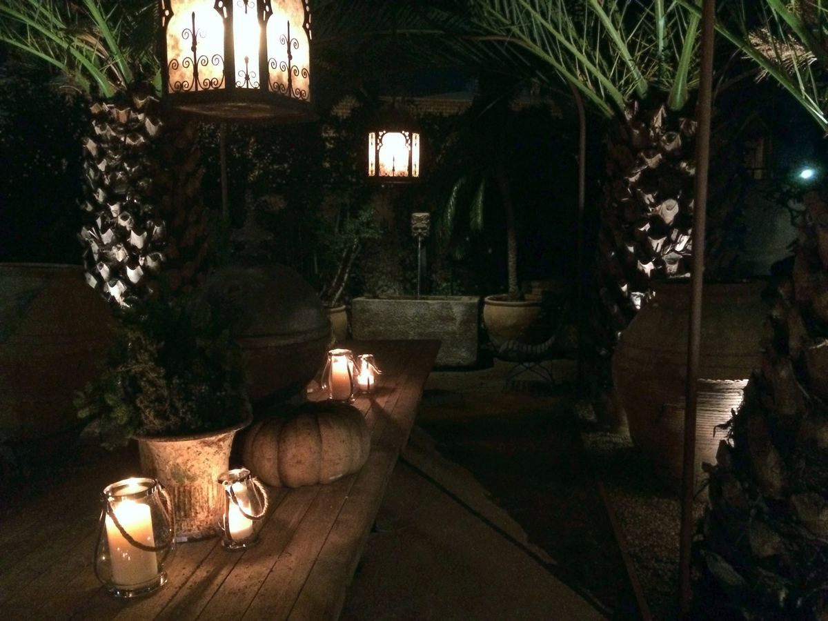 Moroccan lanterns candlelit patio
