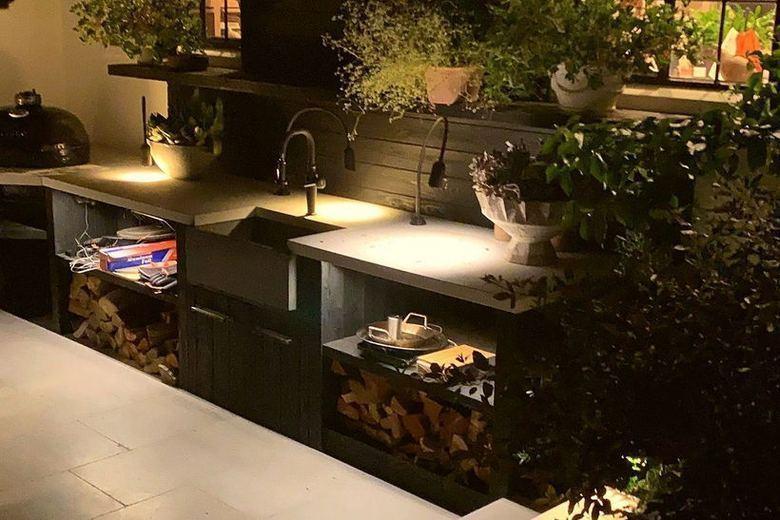 Courtyard lit at night