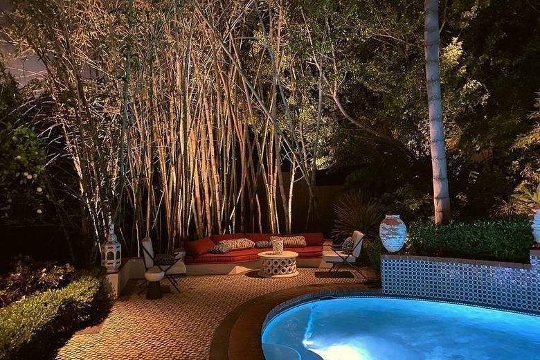 Pool Courtyard lit at night