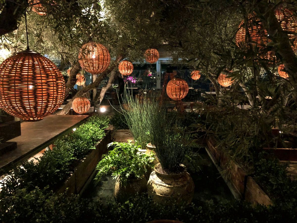 Woven lanterns restaurant garden
